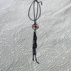 Chico's black beaded double tasseled necklace